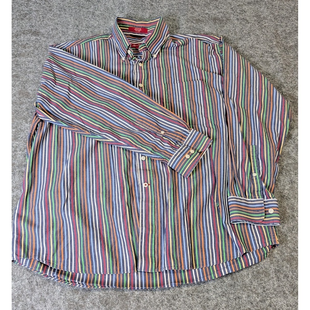 Alan Flusser Dress Shirt Navy Blue w/Multicolor Stripes Long Sleeve Men's XL